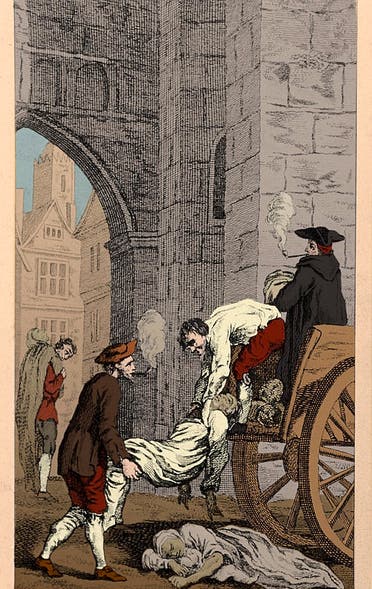 رسم تخيلي لعملية نقل جثث ضحايا طاعون لندن عام 1665