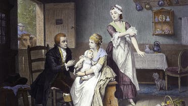 لوحة تجسد عملية التطعيم التي قادها الطبيب الإنجليزي إدوارد جينر