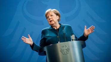 German Chancellor Angela Merkel gives a media statement on the spread of the new coronavirus disease (COVID-19) at the Chancellery in Berlin, Germany, March 22, 2020. Michel Kappeler/Pool via REUTERS TPX IMAGES OF THE DAY
