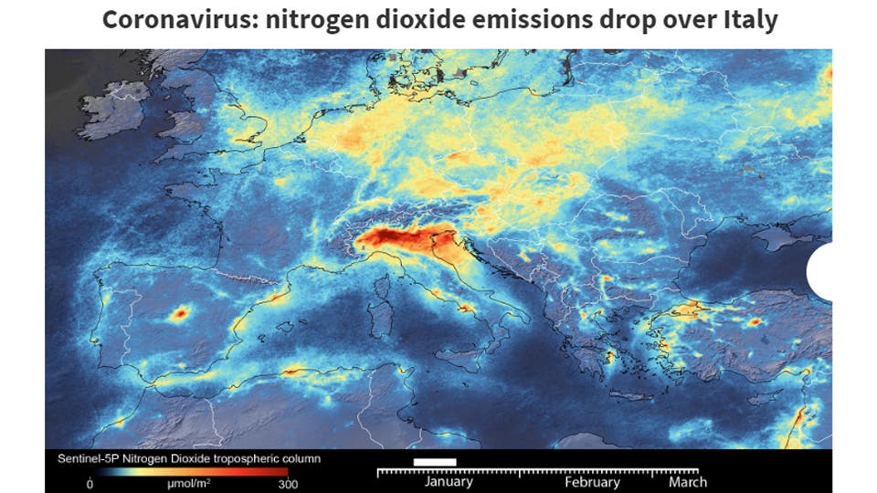 Before Coronavirus: nitrogen dioxide emissions drop over Italy