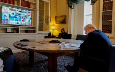 Britain's Prime Minister Boris Johnson sits in the study of 10 Downing Street, on a video conference call to other G20 leaders during the coronavirus outbreak in London, Britain. (File photo: Reuters)
