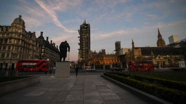 General view of a nearly empty Parliament Square due to the Coronavirus outbreak in London. (AP)