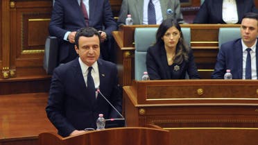 Prime Minister of Kosovo Albin Kurti delivers his speech during a parliament session in Pristina, Kosovo. (File photo: Reuters)
