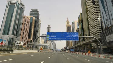 The empty Sheikh Zayed street in Dubai is pictured on March 27, 2020 amid the COVID-19 coronavirus pandemic. (AFP)