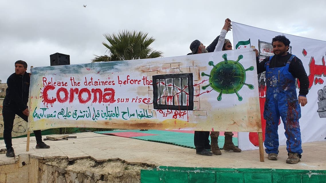 Syrian artist paints coronavirus murals in Idlib. (Mohammed Jamalo) (1)