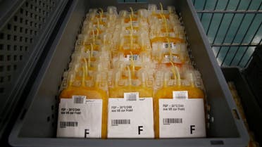 Frozen plasma bags, taken from blood donations, are pictured at the Interregional Transfusion CRS in Bern, Switzerland. (File photo Reuters)