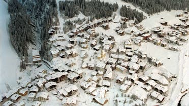 An aerial view of the Austrian ski resort of Ischgl in Tyrol's Paznaun valley February 25. Over 30 people were killed and several still missing when a massive avalanche hit the centre of the nearby village of Galtuer on Tuesday. Military helicopters from Austria, the United States and Germany are evacuating the valley which has been cut off for a week by the heaviest snowfall in decades. HP/FMS