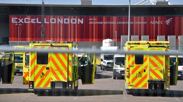 Ambulances seen parked outside the ExCeL London exhibition center which has been transformed into an NHS field hospital amid the coronavirus pandemic. (File photo: AFP)