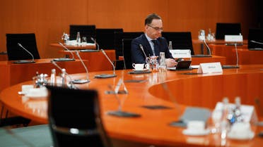 German Foreign Minister Heiko Maas waits for the beginning of the weekly cabinet meeting of the German government at the chancellery in Berlin, Germany on April 8, 2020. (AP)