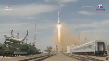The Soyuz MS-16 spacecraft carrying the crew formed of Chris Cassidy of NASA, Anatoly Ivanishin and Ivan Vagner of the Russian space agency Roscosmos blasts off to the International Space Station (ISS) from the launchpad at the Baikonur Cosmodrome, Kazakhstan April 9, 2020, in this still image taken from video. Russian space agency Roscosmos/Handout via REUTERS ATTENTION EDITORS - THIS IMAGE HAS BEEN SUPPLIED BY A THIRD PARTY. MANDATORY CREDIT.