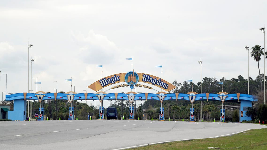 The entrance to the parking lot at the Magic Kingdom at Walt Disney World is closed Monday, March 16, 2020, in Lake Buena Vista, Fla. (AP)
