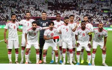 The UAE national football team before the game against Qatar on December 2, 2019. (Reuters)