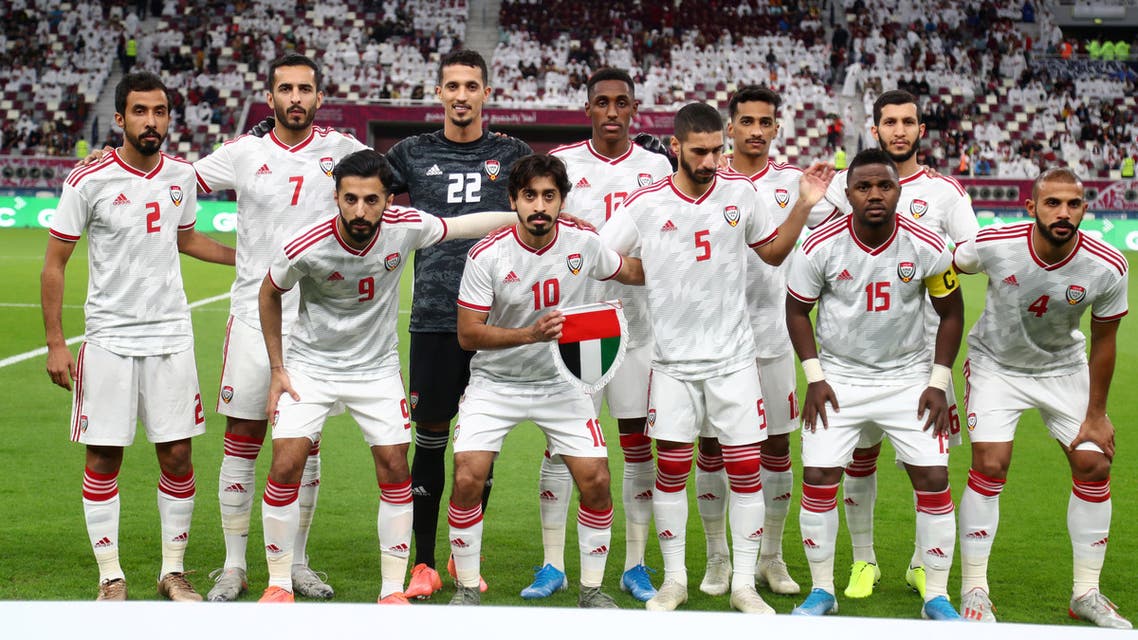 The UAE national football team before the game against Qatar on December 2, 2019. (Reuters)