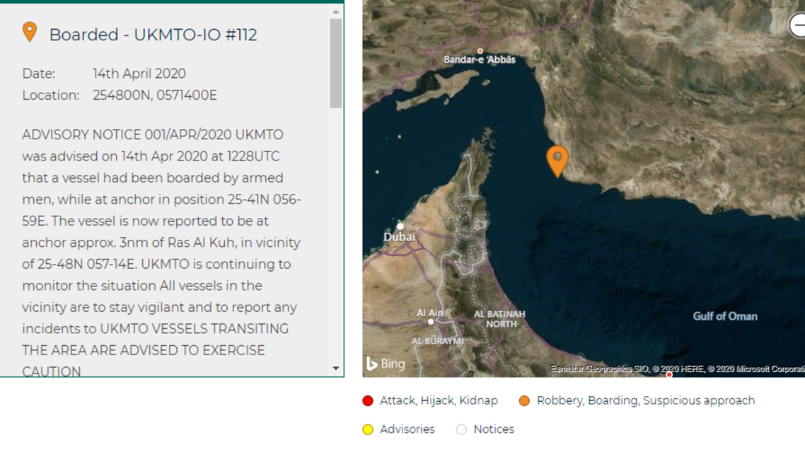 Armed men take over vessel near Iran’s Ras al-Kuh coast: UKMTO