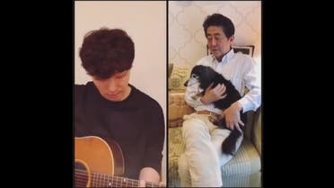 Musician Gen Hoshino (L) and Japanese Prime Minister Shinzo Abe (R) in video posted by the PM. (Twitter/Screengrab)