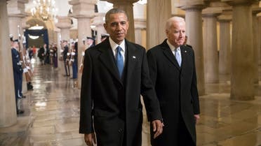 Barack Obama and Vice President Joe Biden walk through the Crypt of the Capitol for Donald Trump's inauguration ceremony, in Washington. (File photo: Reuters)