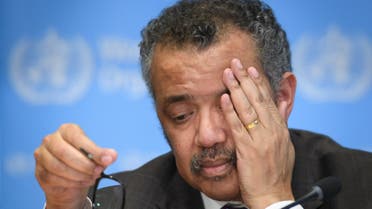 (FILES) In this file photo taken on February 28, 2020, World Health Organization (WHO) Director-General Tedros Adhanom Ghebreyesus attends a daily press briefing on COVID-19, the novel coronavirus, at the WHO headquaters in Geneva. US President Donald Trump announced on April 14, 2020, a suspension of US funding to the World Health Organization because he said it had covered up the seriousness of the COVID-19 outbreak in China before it spread around the world. Trump told a press conference he was instructing his administration to halt funding while a review is conducted to assess the World Health Organization's role in severely mismanaging and covering up the spread of the coronavirus.
