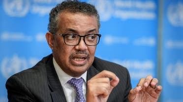 (FILES) In this file photo taken on March 09, 2020, World Health Organization (WHO) Director-General Tedros Adhanom Ghebreyesus speaks during a daily press briefing on COVID-19 virus at the WHO headquaters in Geneva. US President Donald Trump announced on April 14, 2020, a suspension of US funding to the World Health Organization because he said it had covered up the seriousness of the COVID-19 outbreak in China before it spread around the world. Trump told a press conference he was instructing his administration to halt funding while a review is conducted to assess the World Health Organization's role in severely mismanaging and covering up the spread of the coronavirus.
