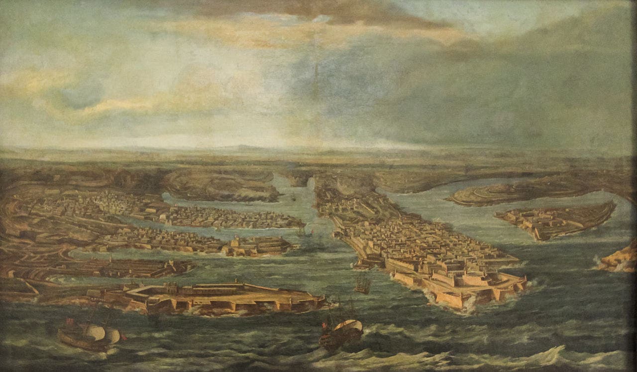 لوحة تجسد ميناء فاليتا الذي سجل العديد من حالات الطاعون مع بداية تفشي الوباء