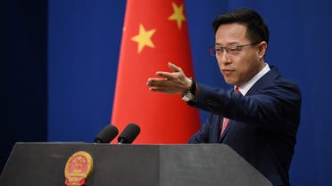 Chinese Foreign Ministry spokesman Zhao Lijian takes a question at the daily media briefing in Beijing on April 8, 2020. (AFP)