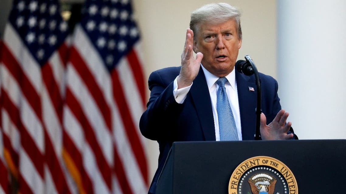US President Donald Trump addresses the daily coronavirus task force briefing in the Rose Garden at the White House in Washington, US, April 15, 2020. (Reuters)