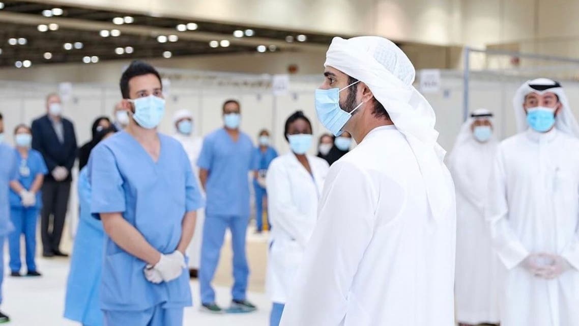 Dubai Crown Prince Sheikh Hamdan bin Mohammed bin Rashid al-Maktoum inaugurates a field hospital for coronavirus patients in Dubai World Trade Center, on April 18, 2020. (Twitter)