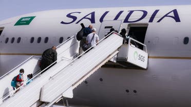 Saudi Arabia citizens board a Saudi Airlines plane flying back to the Kingdom. (SPA)