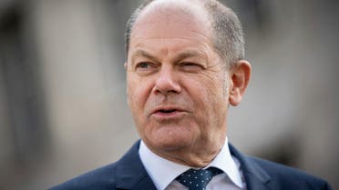 German Finance Minister Olaf Scholz briefs the media after Eurogroup negotiations in front of the finance ministry in Berlin, Germany, on Wednesday, April 8, 2020. (AP)