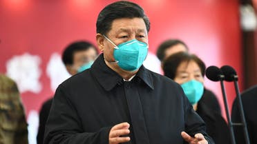 Chinese President Xi Jinping talks by video with patients and medical workers at the Huoshenshan Hospital in Wuhan in central China's Hubei Province on March 10, 2020. (AP)