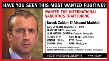 US Immigration and Customs Enforcement's Most Wanted Fugitive poster for Venezuelan official Tareck El Aissami.