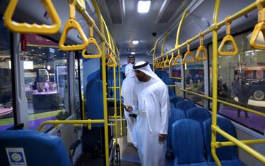 Visitors take a look at the interior of the ECO Bus manufactured by Masdar during the Abu Dhabi Sustainability Week, in Abu Dhabi, UAE, January 17, 2018. (File photo: Reuters)