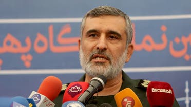 General Amir Ali Hajizadeh, the head of the Revolutionary Guard's aerospace division, speaks in Tehranon September 21, 2019. (AFP)