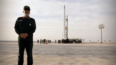 Amirali Hajizadeh, head of the aerospace division of the Revolutionary Guards, stands before a launch of the first military satellite named Noor into orbit by the Iran's Revolutionary Guards Corpse, in Semnan, Iran April 22, 2020. WANA/Sepah News via REUTERS THIS IMAGE HAS BEEN SUPPLIED BY A THIRD PARTY.