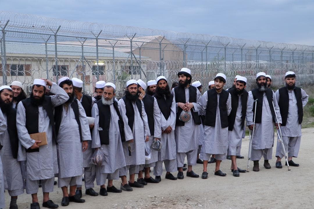 Newly freed Taliban prisoners are seen at Bagram prison, north of Kabul, Afghanistan, on April 11, 2020. (Reuters) 