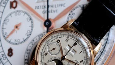 A pink gold perpetual calendar chronograph wristwatch by Patek Philippe with moon-phases, 1951, is displayed during a press preview in Geneva, Switzerland. (File Photo: AP)