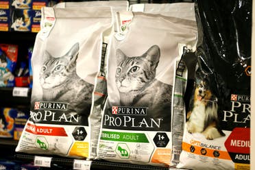 Bags of Purina Pro Plan cats food by Nestle are pictured in the supermarket of Nestle headquarters in Vevey, Switzerland, on February 13, 2020. (Reuters)