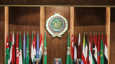  Secretary-General of the Arab League Ahmed Aboul Ghait, Iraqi Foreign Minister Mohammed Ali al-Hakim, and Assistant Secretary-General Ambassador Hossam Zaki attend the Arab Foreign Ministers’ 153rd annual meeting at the Arab League headquarters in the Egyptian capital Cairo on March 4, 2020. (AFP)