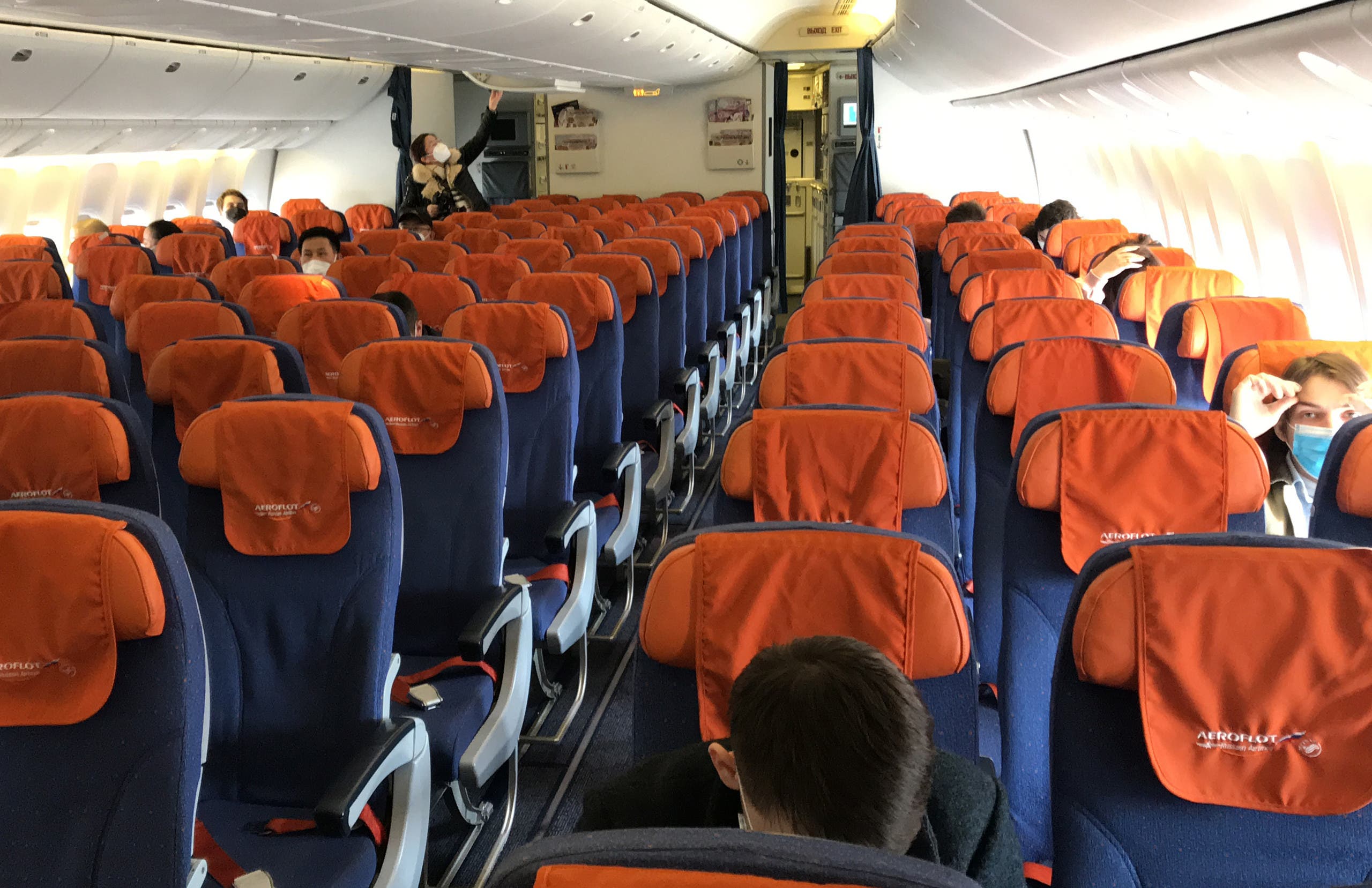Empty seats on an Aeroflot plane about to depart from Beijing airport on a flight to Moscow on  March 21, 2020. (AFP)