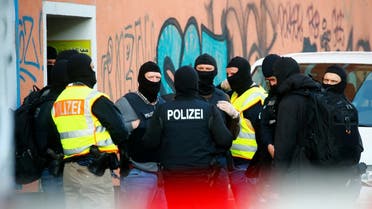 German special police gather near the El-Irschad (Al-Iraschad e.V.) center in Berlin, Germany, April 30, 2020, after Germany has banned Iran-backed Hezbollah on its soil and designated it a terrorist organization. (Reuters)