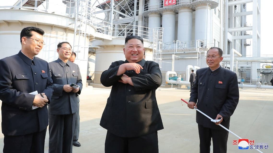 North Korean leader Kim Jong Un attends the completion of a fertilizer plant, in a region north of the capital, Pyongyang, on May 2, 2020. (KCNA via Reuters)
