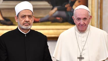Pope Francis poses with Grand Imam Ahmed Al-Tayeb Sheikh of Al-Azhar during a private audience at the Vatican November 15, 2019. Alberto Pizzoli/Pool via REUTERS