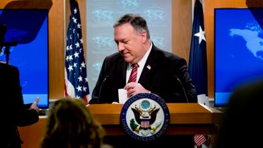 US Secretary of State Mike Pompeo pauses while speaking at a news conference at the State Department on April 29, 2020, in Washington,DC. 