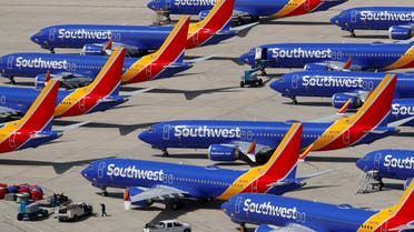 A number of grounded Southwest Airlines Boeing 737 MAX 8 aircraft are shown parked at Victorville Airport in Victorville, California. (Reuters)