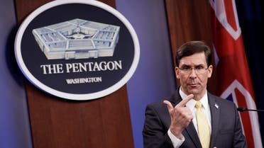 U.S. Defense Secretary Mark Esper gestures as he speaks during a joint news conference with Britain's Secretary of State of Defence Ben Wallace after their meeting at Pentagon in Arlington, Virginia, U.S., March 5, 2020. REUTERS/Yuri Gripas