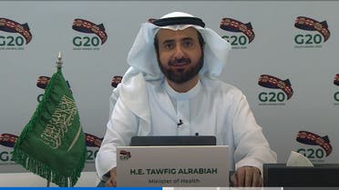 Saudi Minsiter of Health Dr. Tawfiq bin Fawzan al-Rabiah at G20 pledging conference.
