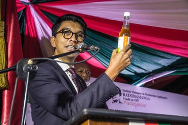 The President of Madagascar Andry Rajoelina attending a ceremony to launch Covid Organics, the country’s ‘cure’ to the coronavirus. (File photo: AFP)