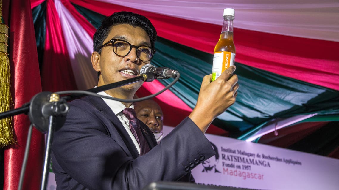 The President of Madagascar Andry Rajoelina attending a ceremony to launch Covid Organics, the country’s ‘cure’ to the coronavirus. (File photo: AFP)