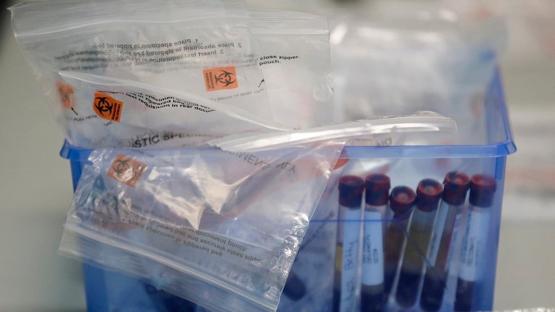 Before being sent to a lab, blood samples from COVID-19 antibody tests are packed in a container at the Volusia County Fairgrounds Tuesday, May 5, 2020, in DeLand, Florida. (AP)