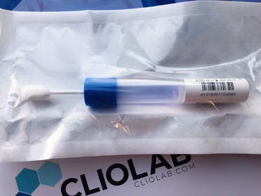 A cheek swab kit and other materials that Clio Labs provides to its sales reps for collecting DNA samples are pictured on August 28, 2019. (Reuters)
