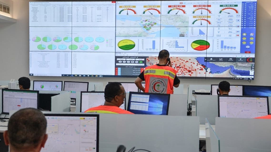 Employees of the COVID-19 coronavirus disease operations room of the Saudi Red Crescent (SRC). (File photo: AFP)